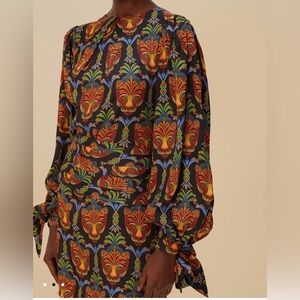 Black Boho Panther Viscose Mini Dress. Large. NWT.